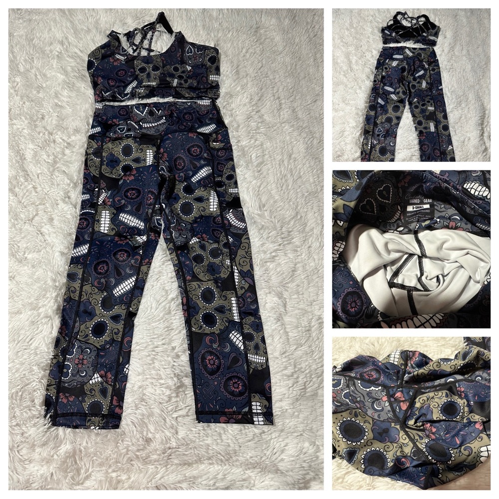 CVG Midnight Skulls set (XS Capri EUC, S Butterfly Back Bra VGUC)